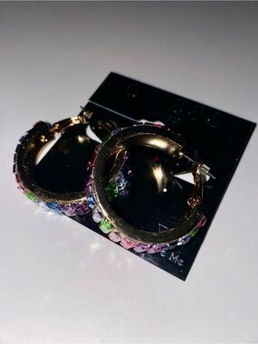 GUESS Gold-Tone Hoop Earrings with Multicolor Crystals